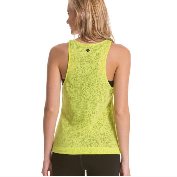 NWOT PrAna Mika Layered Athletic Tank Yellow Sheer Black Racerback Tank Medium - Picture 4 of 8